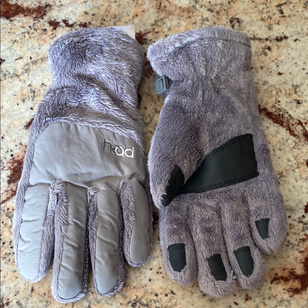 Head Gray and Black Mittens with Fleece Texture